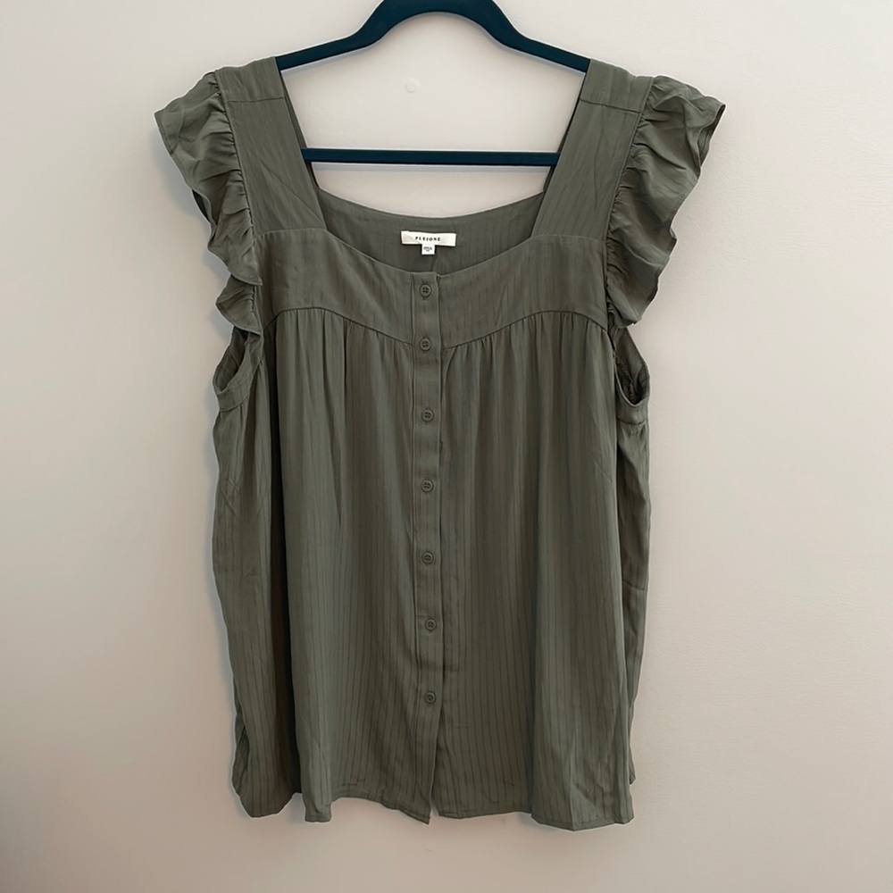 Nordstrom PLEIONE Olive Flutter Sleeve Blouse